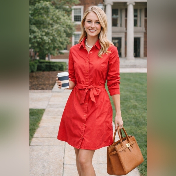 Tommy Hilfiger Polkdadot Red Button-Up Shirt Dress - Picture 1 of 6